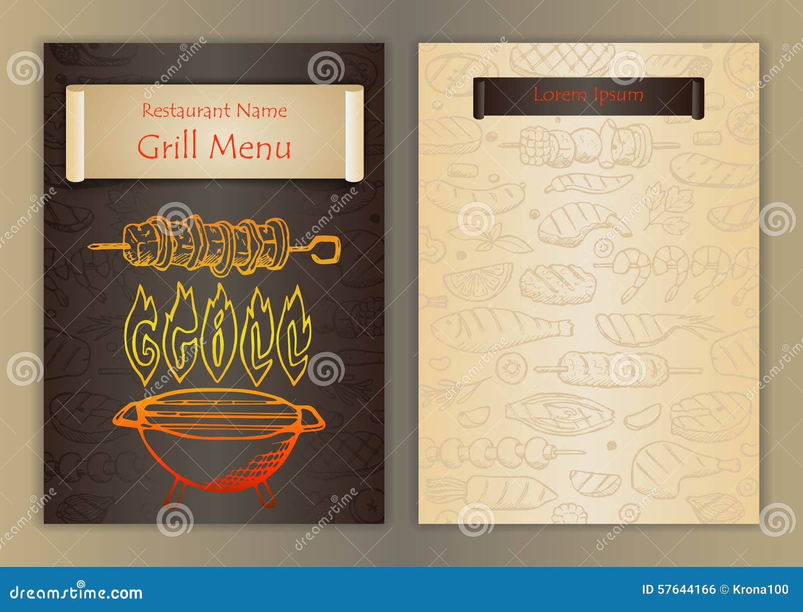 Restaurant Menu with Grill Hand Drawn Doodle Elements Stock Vector