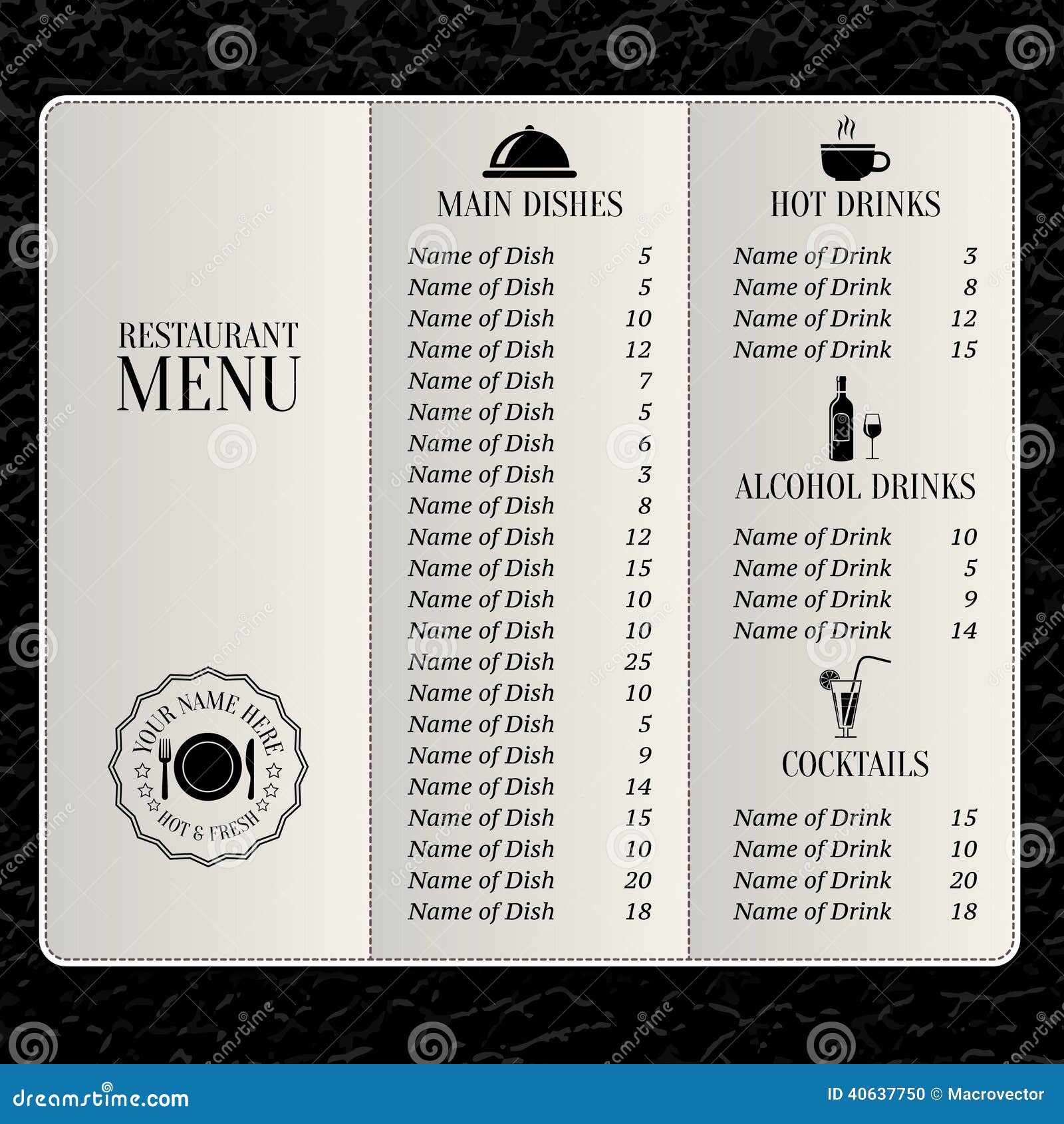 Restaurant menu template stock vector. Illustration of dinner Pertaining To Free Cafe Menu Templates For Word