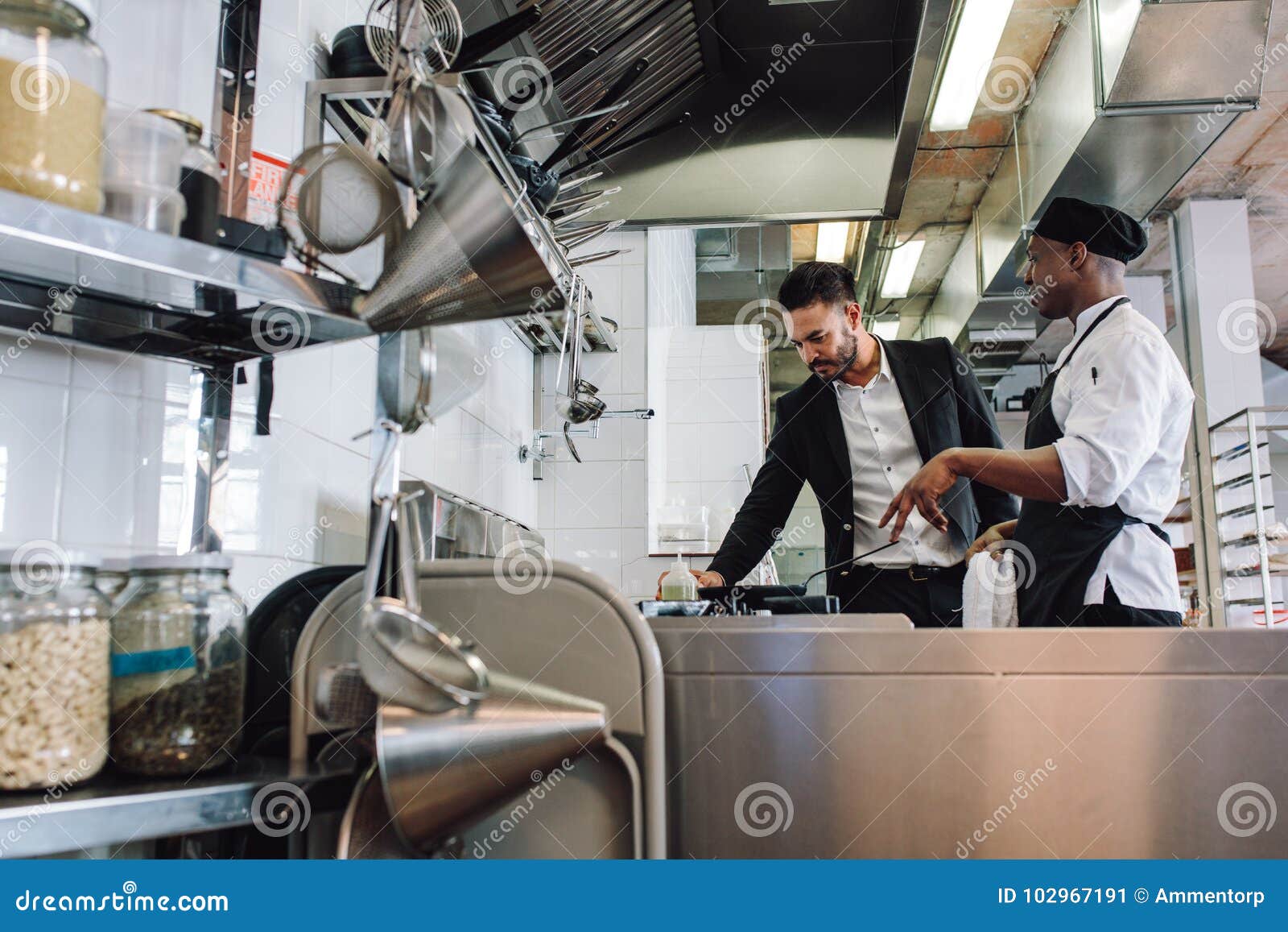 Restaurant Owner with Chef in Kitchen Stock Image Image of gourmet, business 102967191