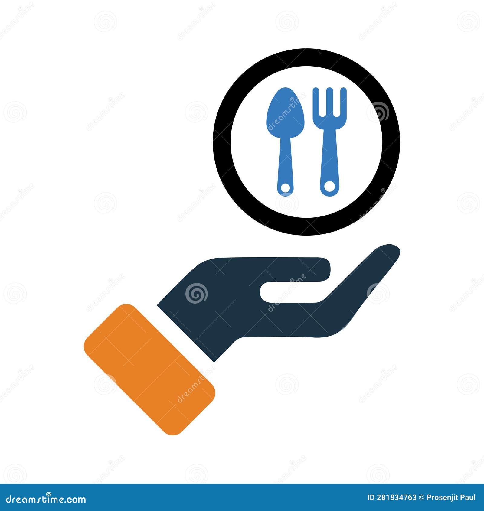 Restaurant, Spoon, Fork, Hand, Spoon and Fork on Hand Icon Stock Vector