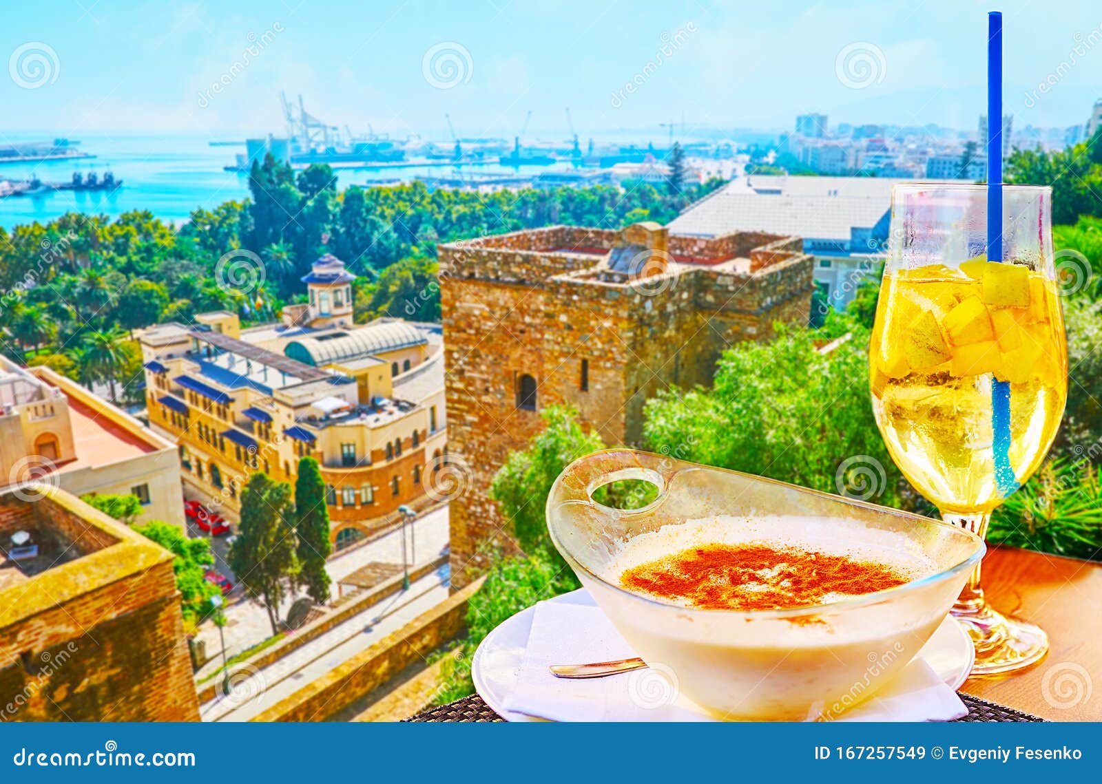 in restaurant with top view, malaga, spain