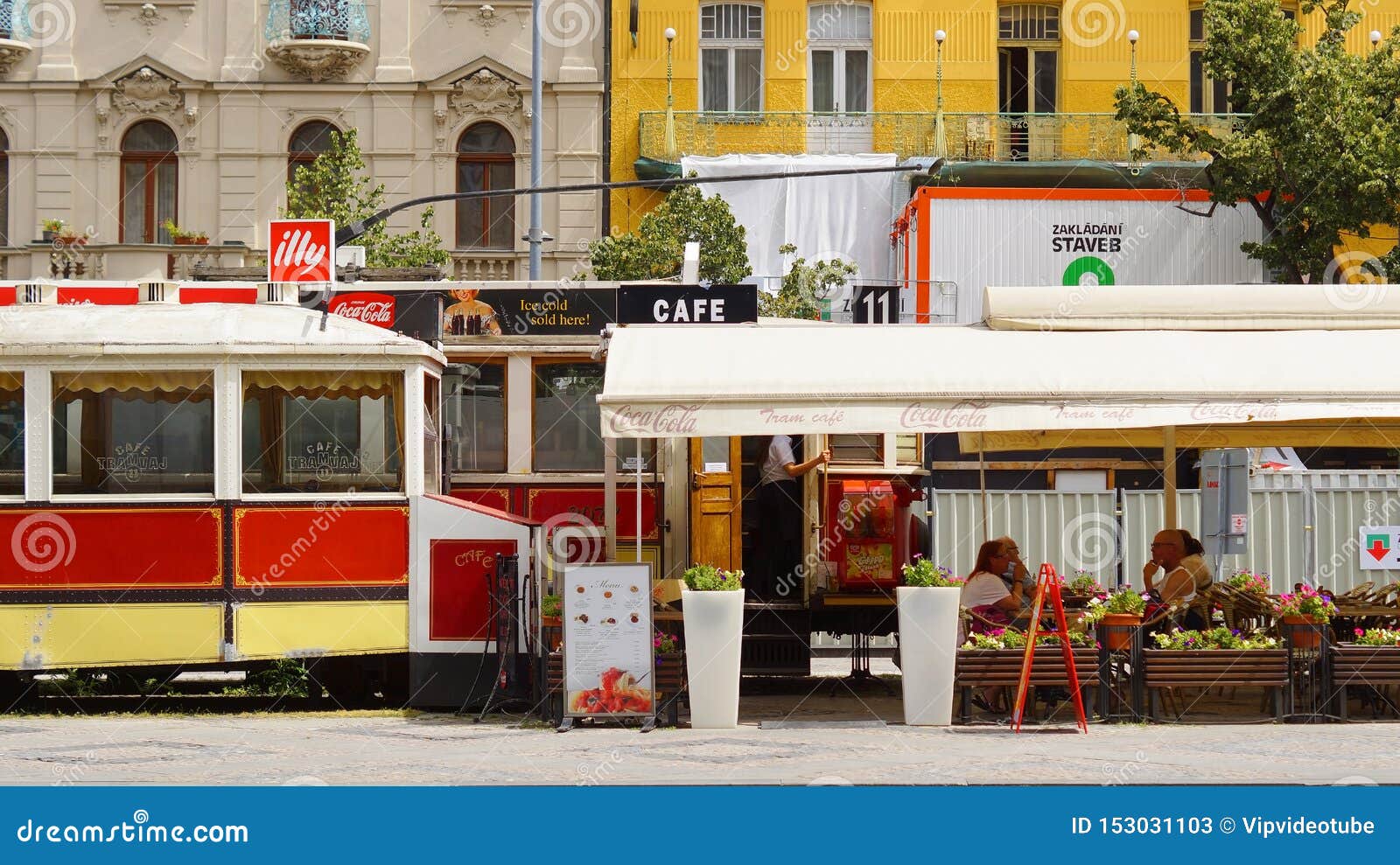 Restaurant in the Tram on Wenceslas Square in the Center of Prague