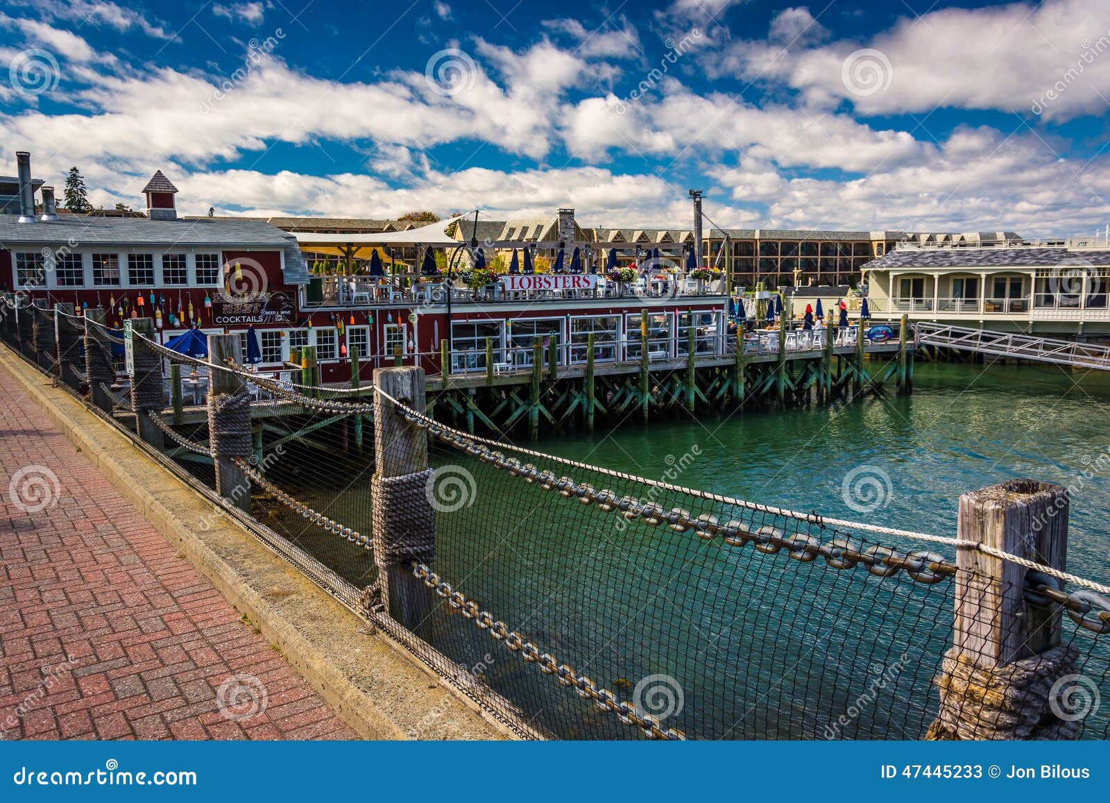 Restaurants at the Harbor in Downtown Bar Harbor, Maine. Editorial