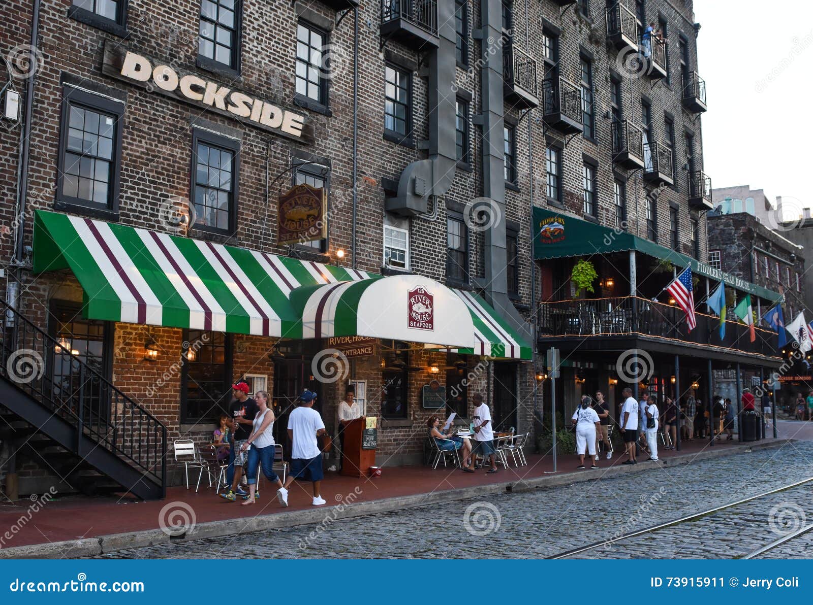 Restaurants on River Street in Savannah, GA. Editorial Photo - Image of