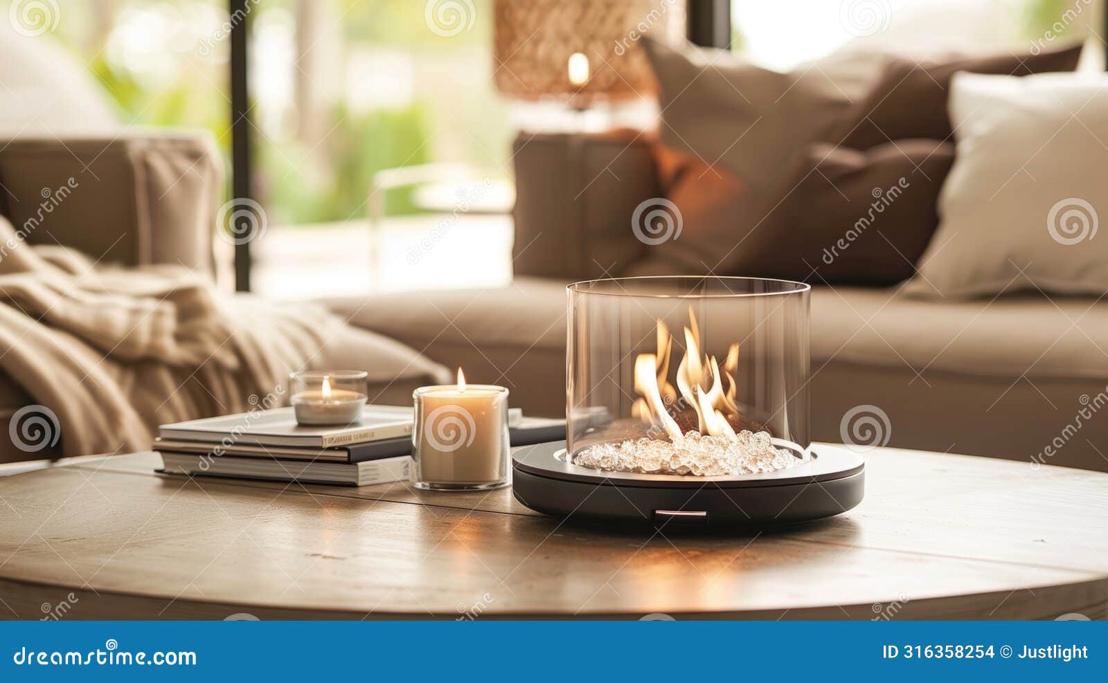 resting atop a sy base this tabletop fireplace is both practical and elegant. 2d flat cartoon