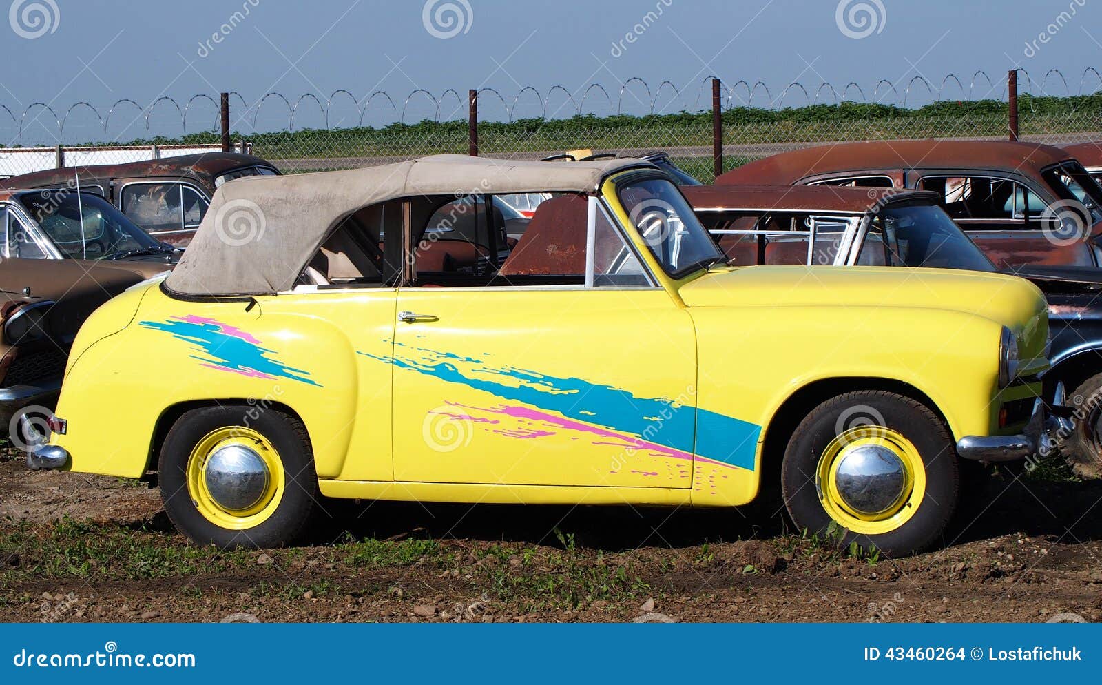 Restored Classic Yellow Rag Top Car Editorial Stock Image Image of