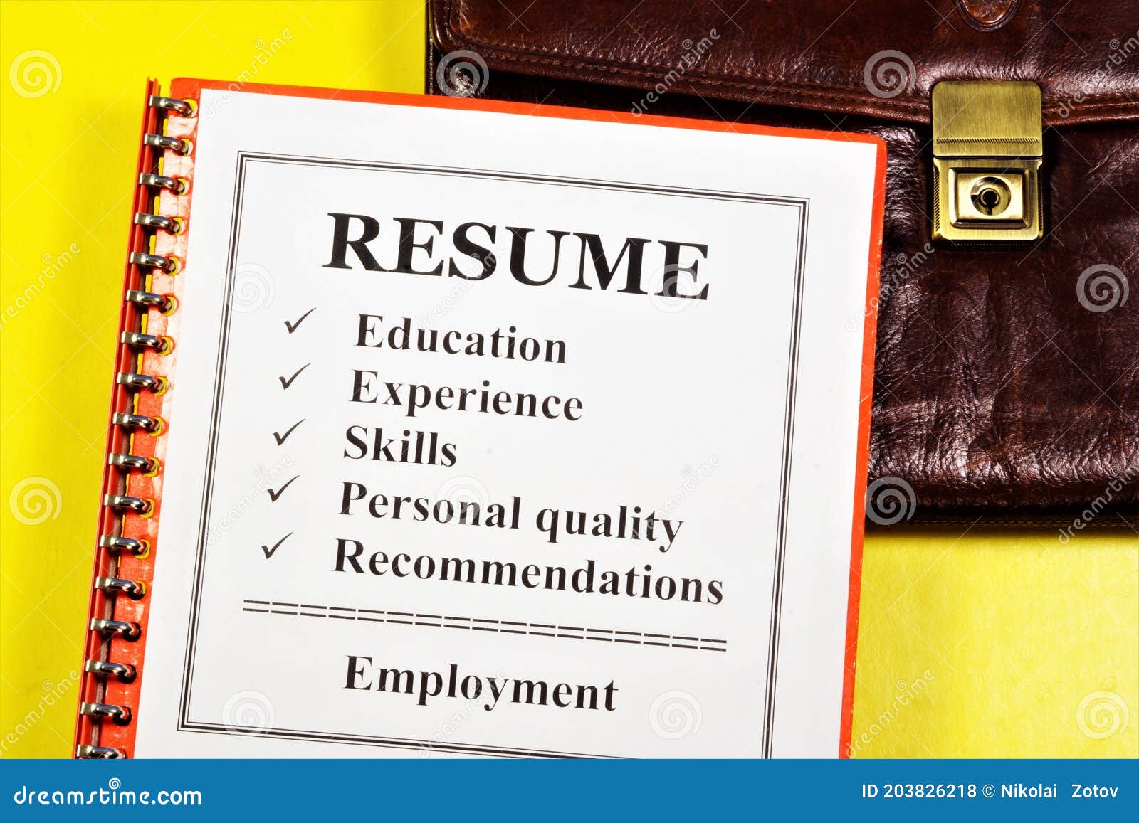 Resume. Document on the Office Briefcase Stock Photo Image of demand