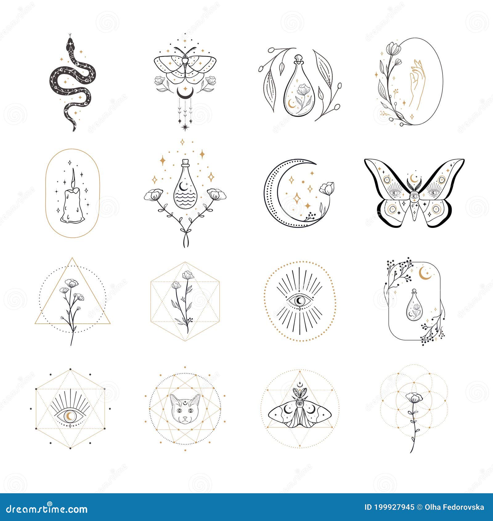 Resumen De Diseños De Logotipo De Dibujo De Línea, Plantillas Ilustración  del Vector - Ilustración de magia, creciente: 199927945