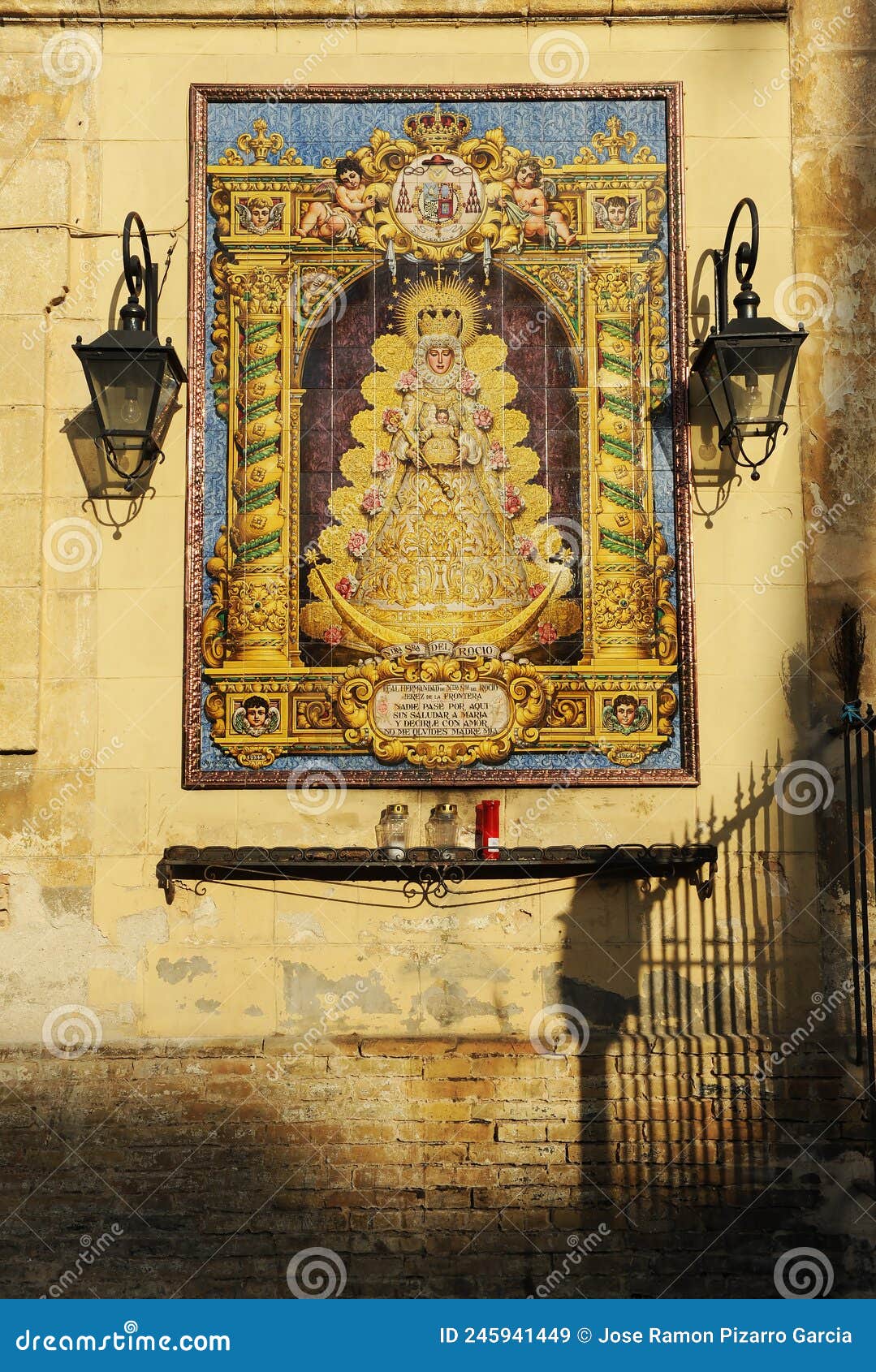 retablo de azulejos de la virgen del rocÃÂ­o en jerez de la frontera, espaÃÂ±a