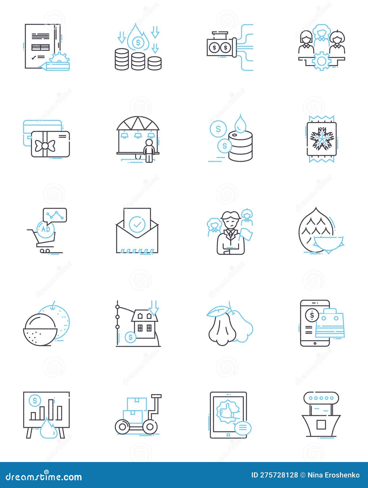 retail platforms linear icons set. e-commerce, bricks-and-clicks, omnichannel, marketplace, retailtainment, integration