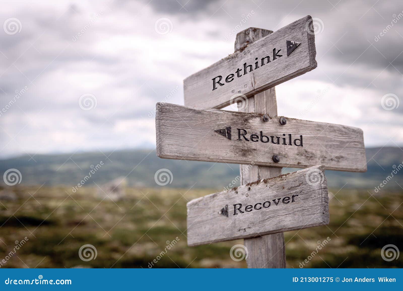 rethink rebuild recover signpost outdoors