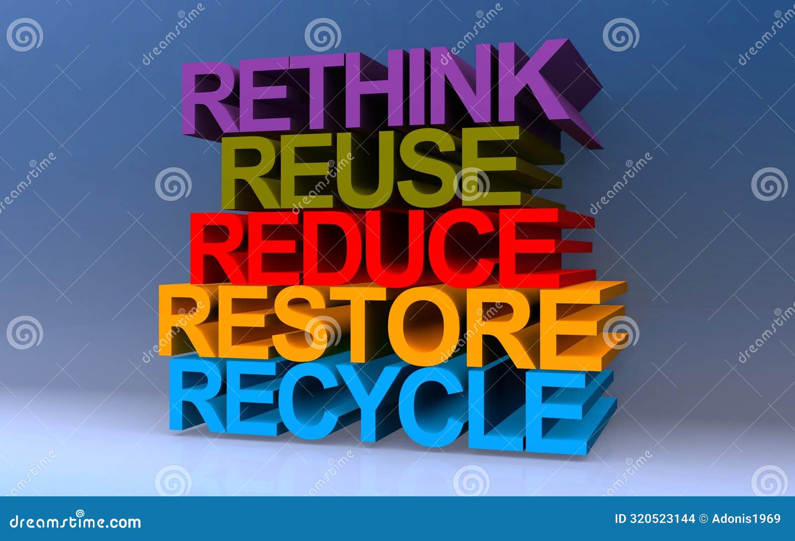 rethink reuse reduce restore recycle on blue
