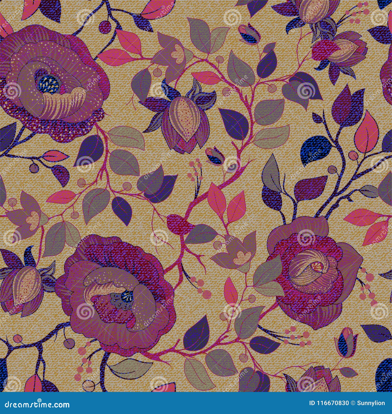 Reticolo Floreale Variopinto Carta Da Parati Di Vettore Con I Grandi Fiori Dell Illustrazione Piante Disegnate A Mano Rose Illustrazione Vettoriale Illustrazione Di Modello Elegante 116670830