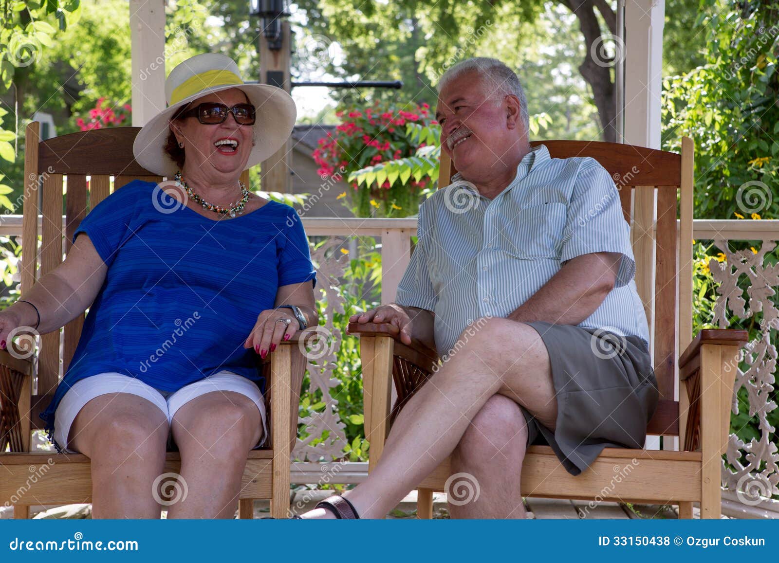 retired couple having fun conversations