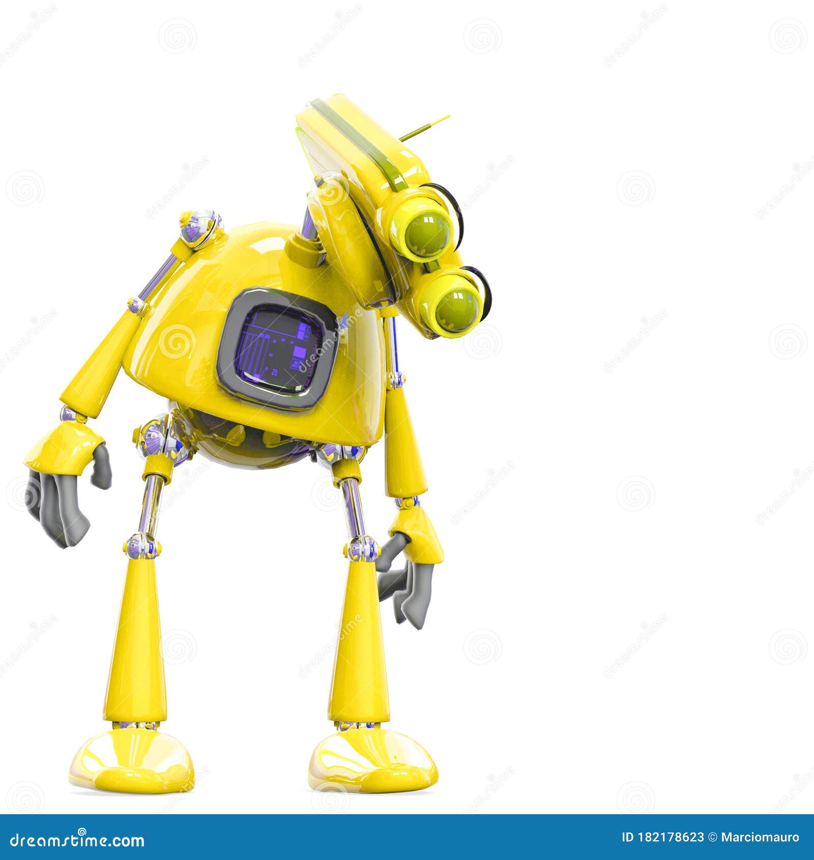 retired old robot in a white bacground
