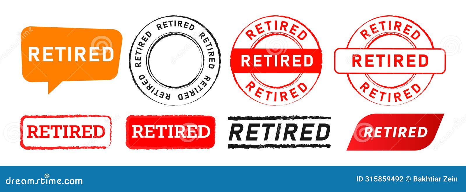 retired stamp and speech bubble label sticker sign for retirement pensioner