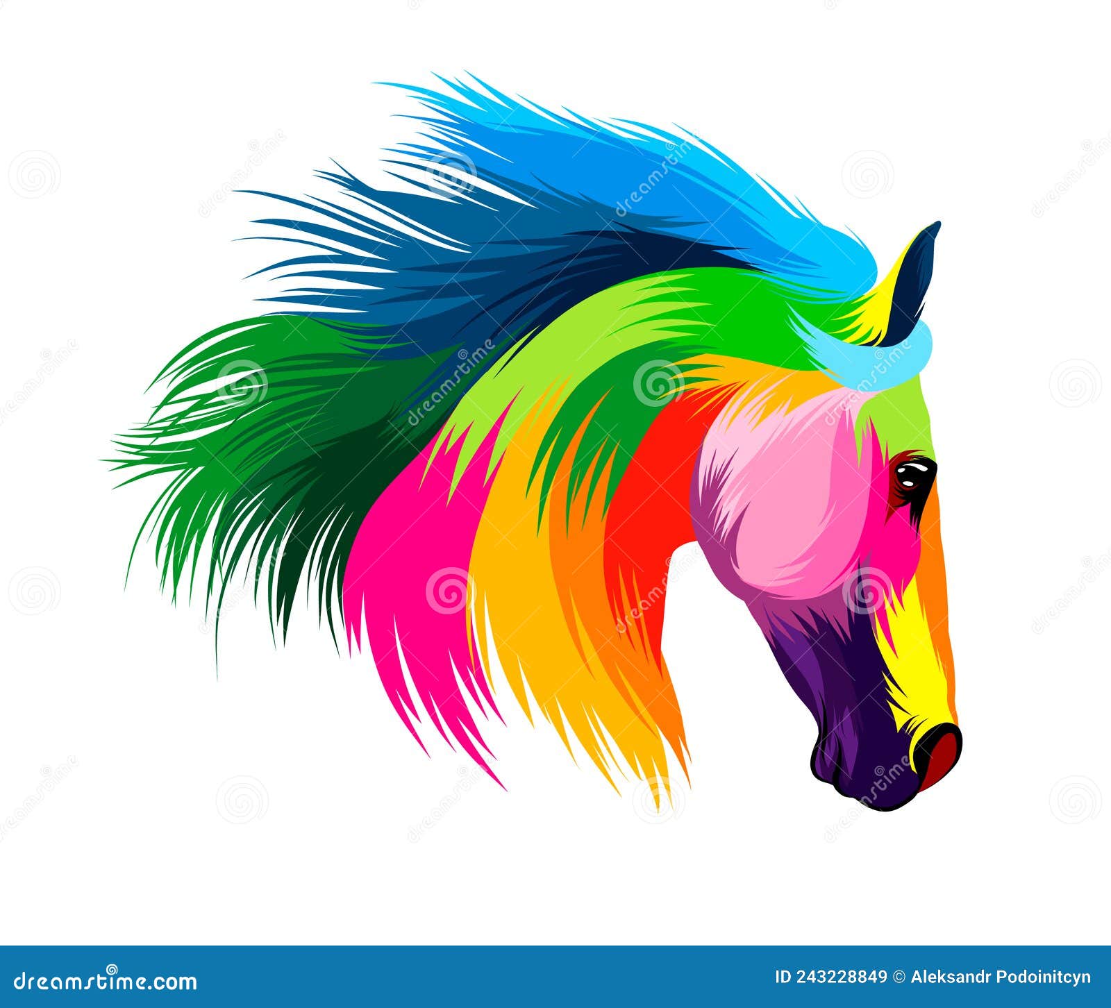 Retrato de cabeça de cavalo de tintas multicoloridas respingo de