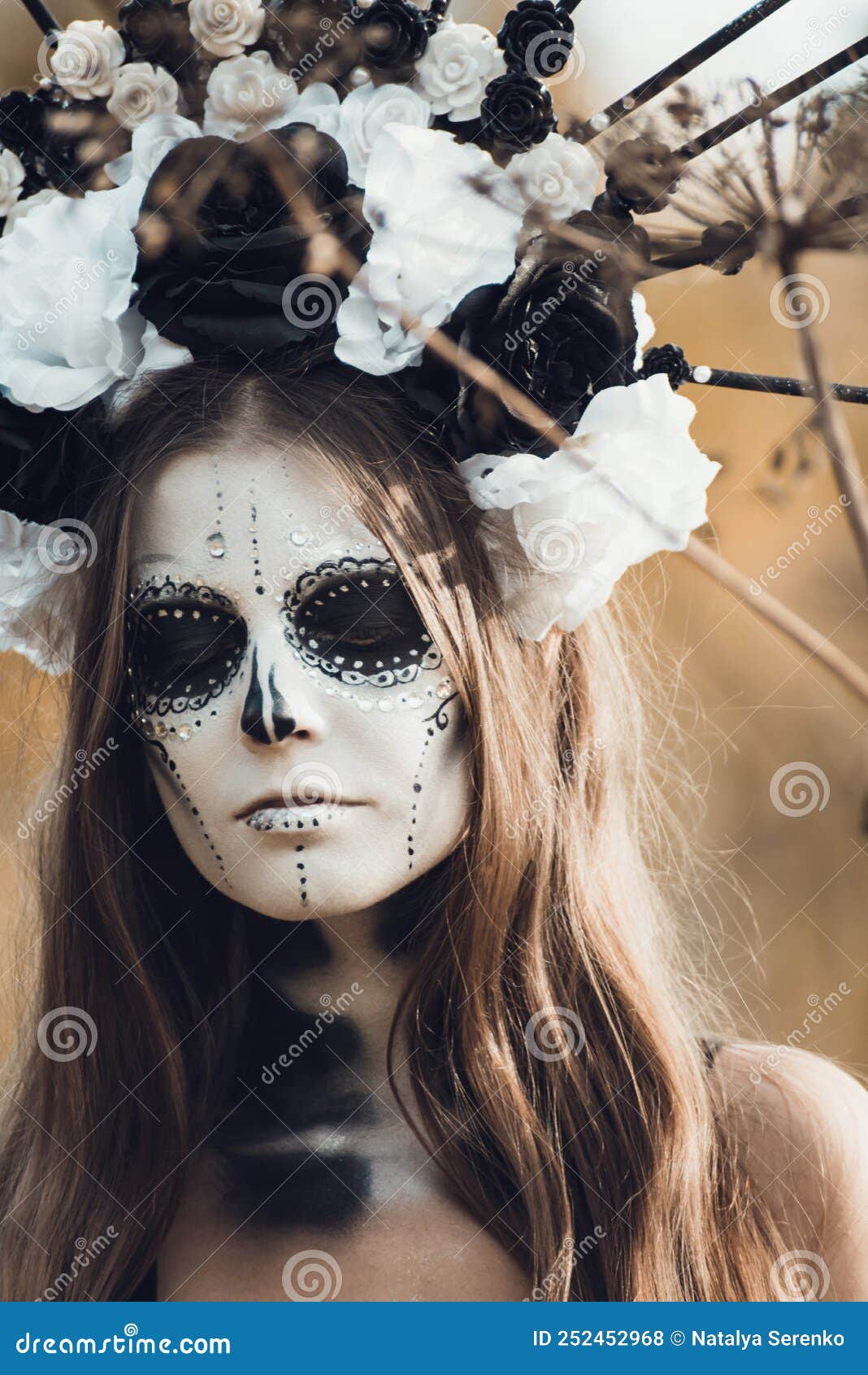 Retrato De Calavera Catrina En Vestido Negro. Maquillaje De Cráneo De  Azúcar. Dia De Los Muertos. Foto de archivo - Imagen de alineada, fondo:  252452968