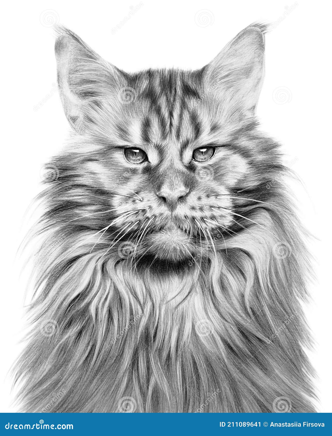 Retrato De Cor Realista Detalhado De Um Gato Cinzento Listrado Com Olhos  Verdes. Ilustração Stock - Ilustração de tatuagem, miado: 211099324