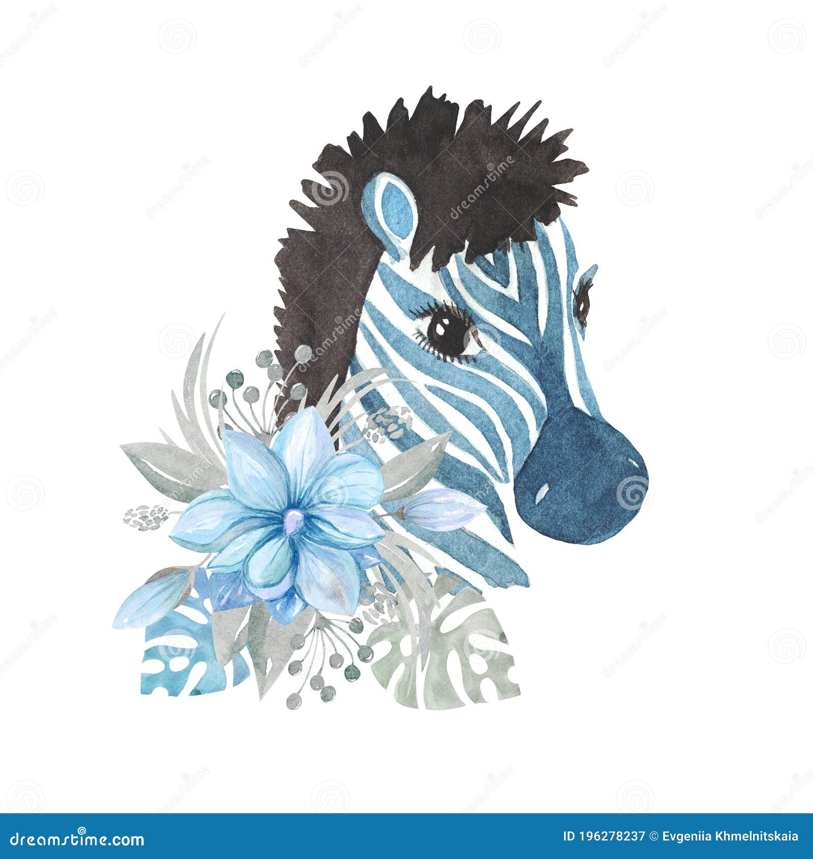 Retrato De Ilustración Acuarela De Una Cebra En Flores Animales De Dibujos  Animados Para Niños Diseño Stock de ilustración - Ilustración de partido,  tela: 196278237