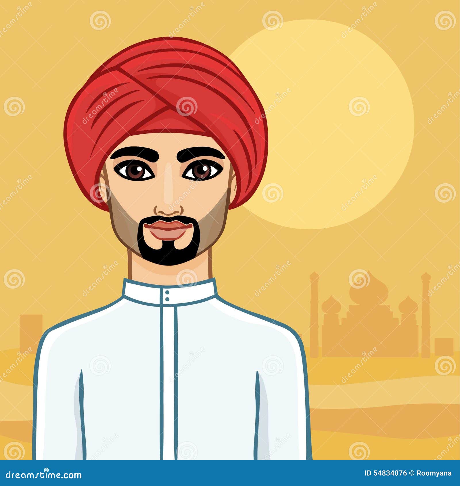 Retrato De La Animación Del Hombre árabe Con Una Barba En Un