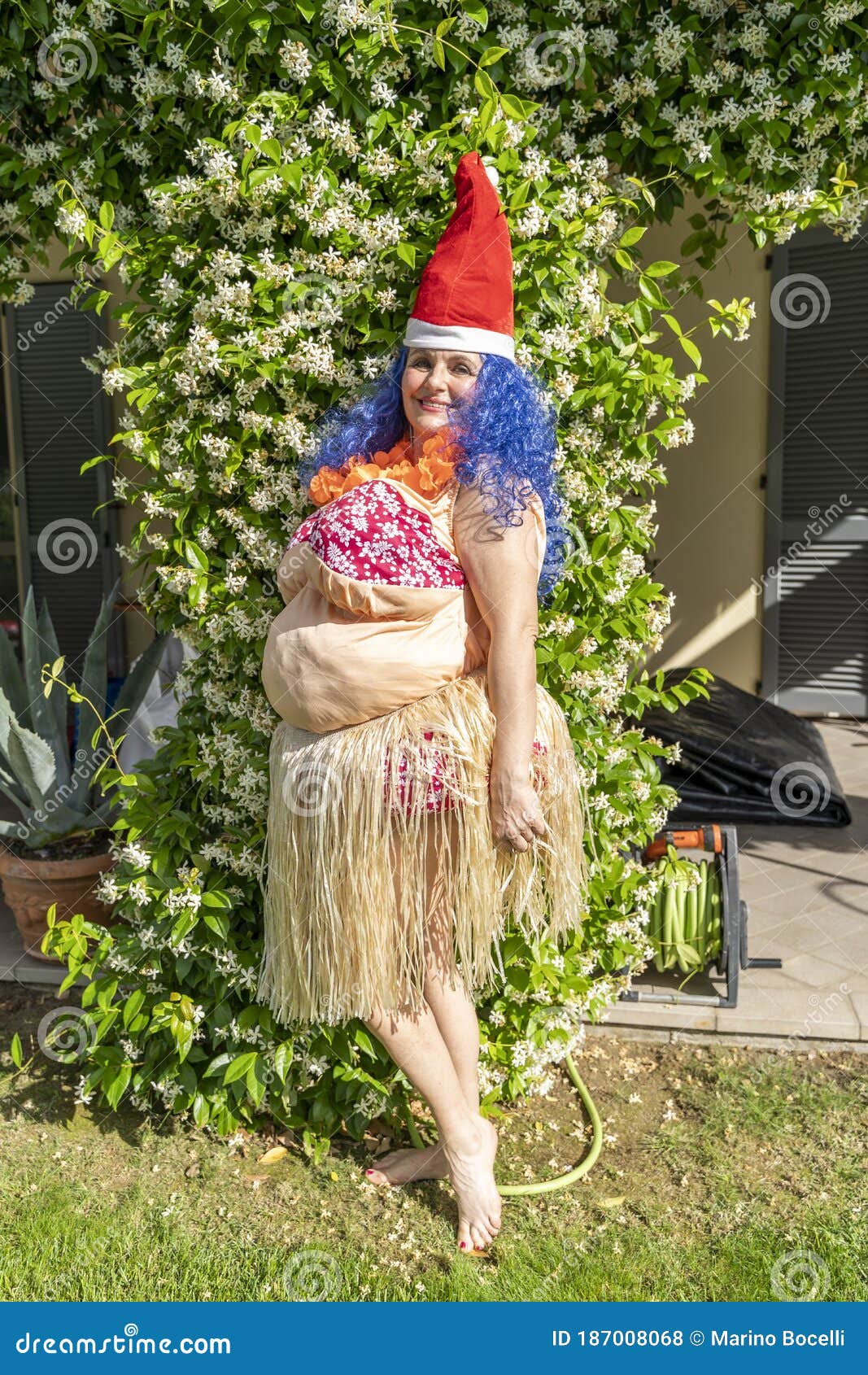 Retrato De Una Mujer Bonita Y Sonriente Vestida Con Traje Hawaiano Con  Sombrero De Navidad Foto de archivo - Imagen de traje, piscina: 187008068