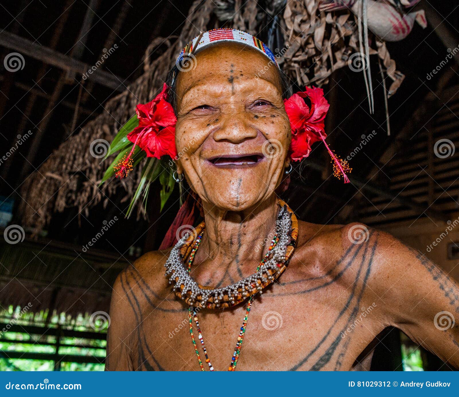 Retrato De Una Tribu  De Mentawai  Del Hombre En Tocado 