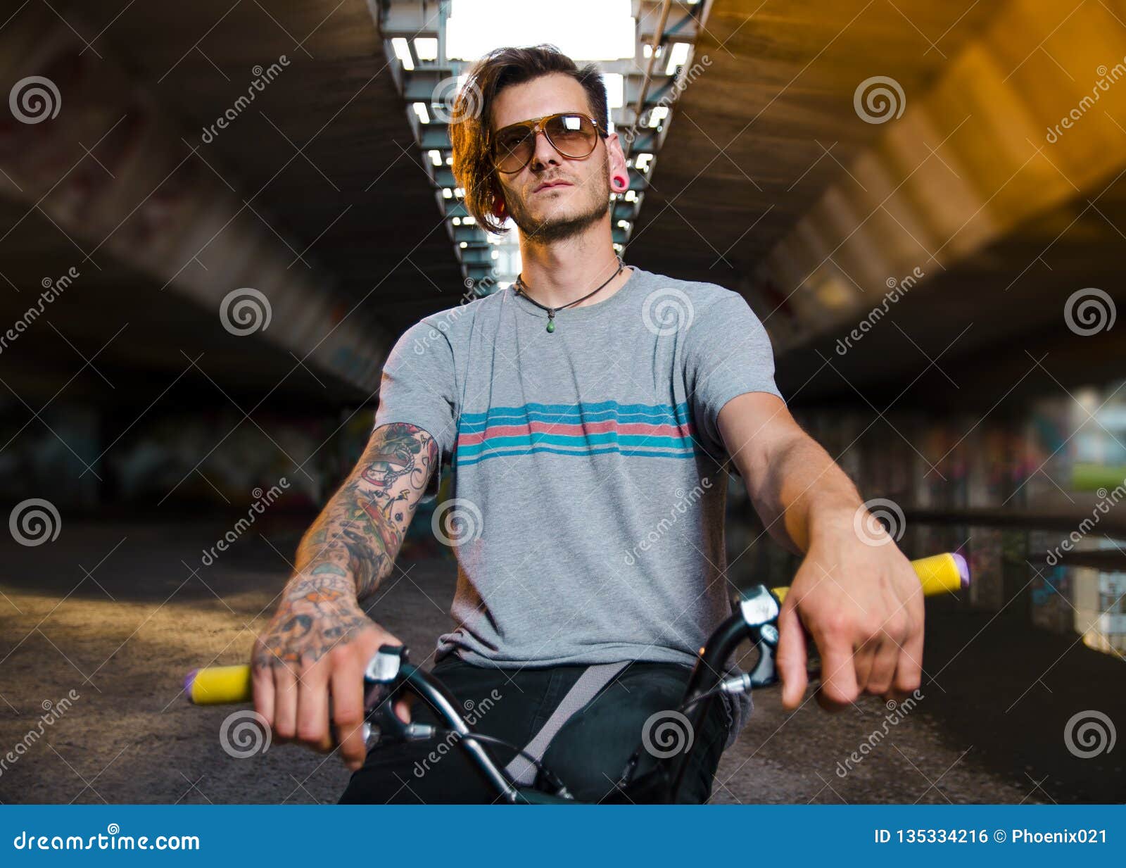 Retrato Del Hombre Adulto Joven Tatuado En La Bici De BMX Foto de archivo -  Imagen de extremo, tatuado: 135334216