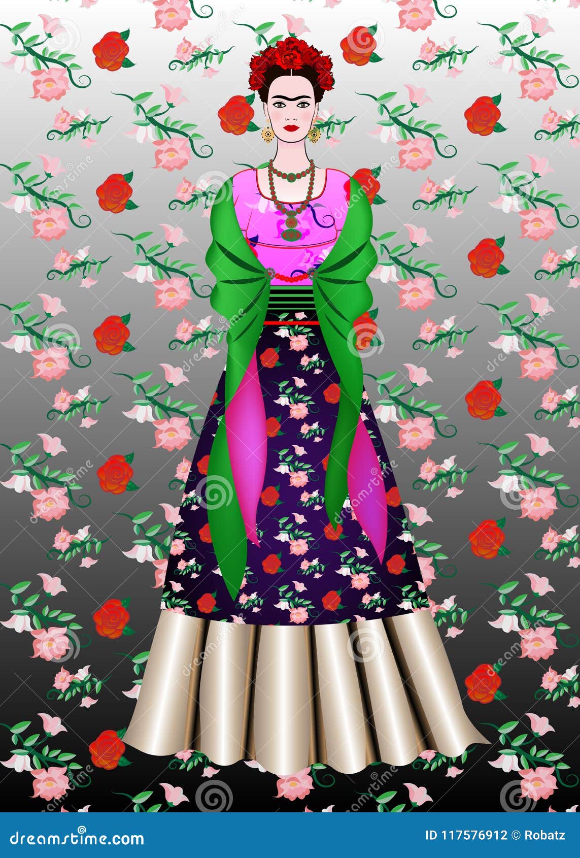Retrato Del Vector De Frida Kahlo, Mujer Mexicana Con Un Peinado  Tradicional El Mexicano Hace La Joyería Y Las Flores a Mano Roja Fotografía  editorial - Ilustración de alineada, decorativo: 117576912