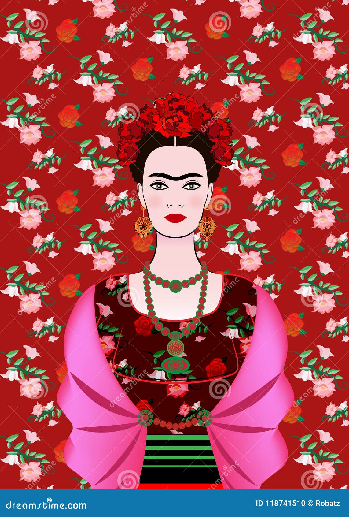 Retrato Del Vector De Frida Kahlo, Mujer Mexicana Con Un Peinado  Tradicional El Mexicano Hace La Joyería Y Las Flores a Mano Roja Imagen  editorial - Ilustración de elegante, artes: 118741510