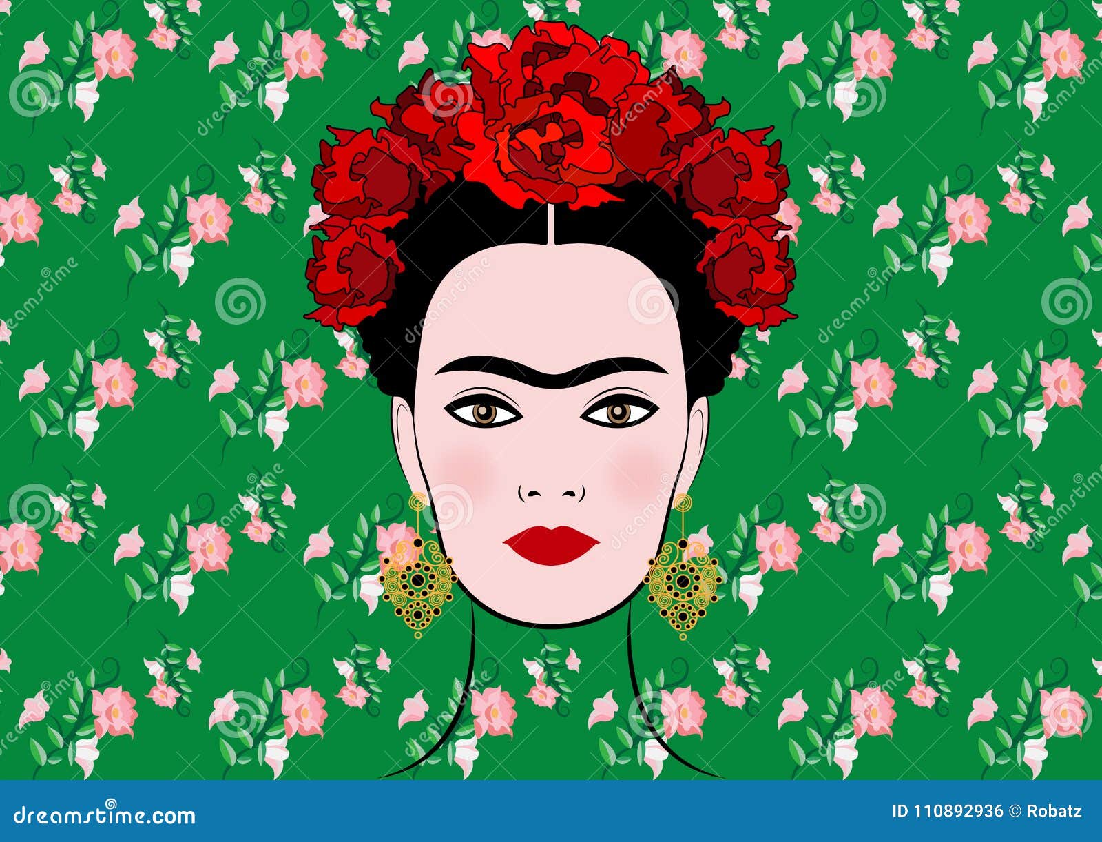 Retrato Del Vector De Frida Kahlo, Mujer Mexicana Hermosa Joven Con Un  Fondo Tradicional Del Peinado, Aislado O Floral Foto editorial -  Ilustración de floral, muchacha: 110892936