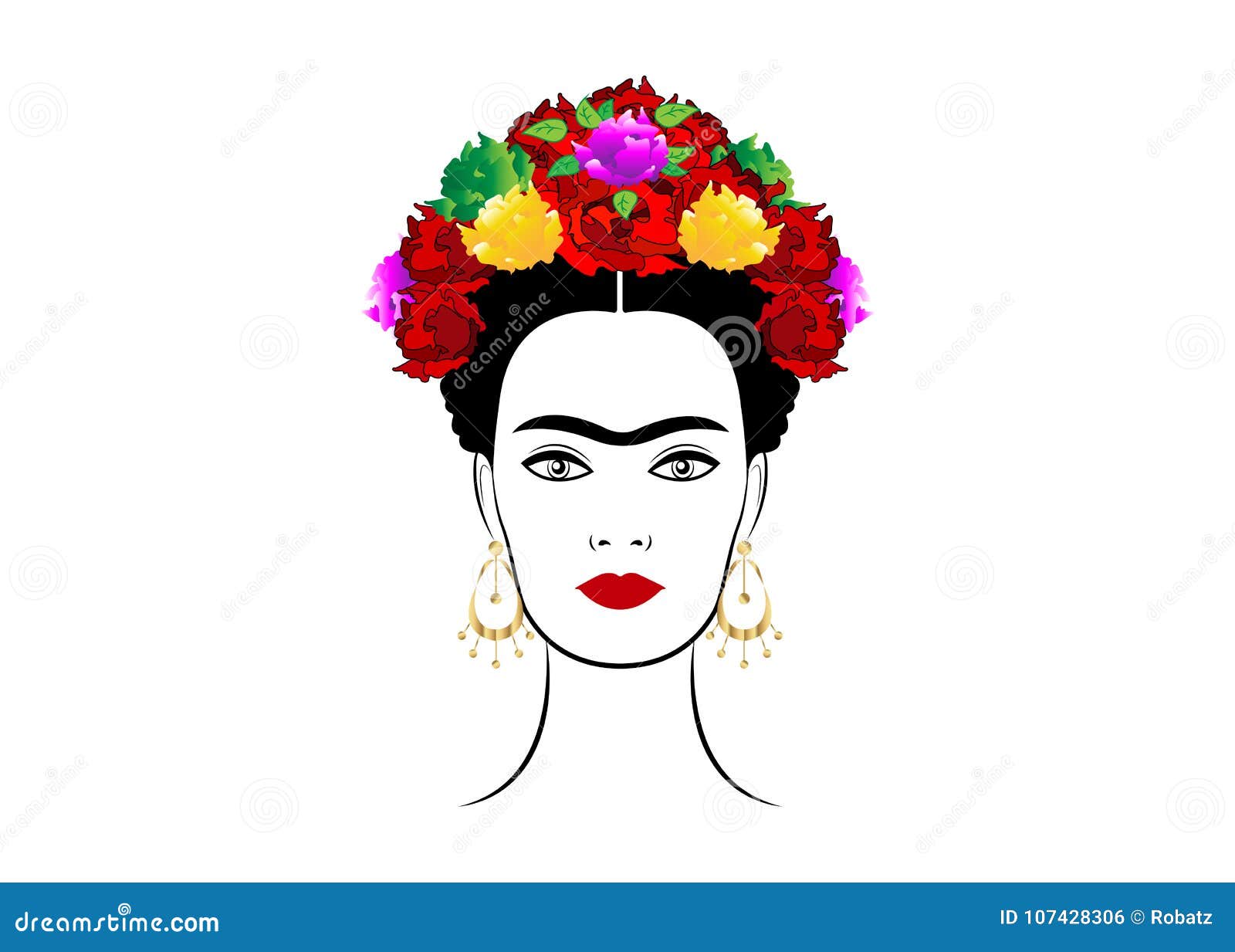 Retrato Del Vector De Frida Kahlo, Mujer Mexicana Hermosa Joven Con Un  Peinado Tradicional Foto editorial - Ilustración de alineada, manera:  107428306