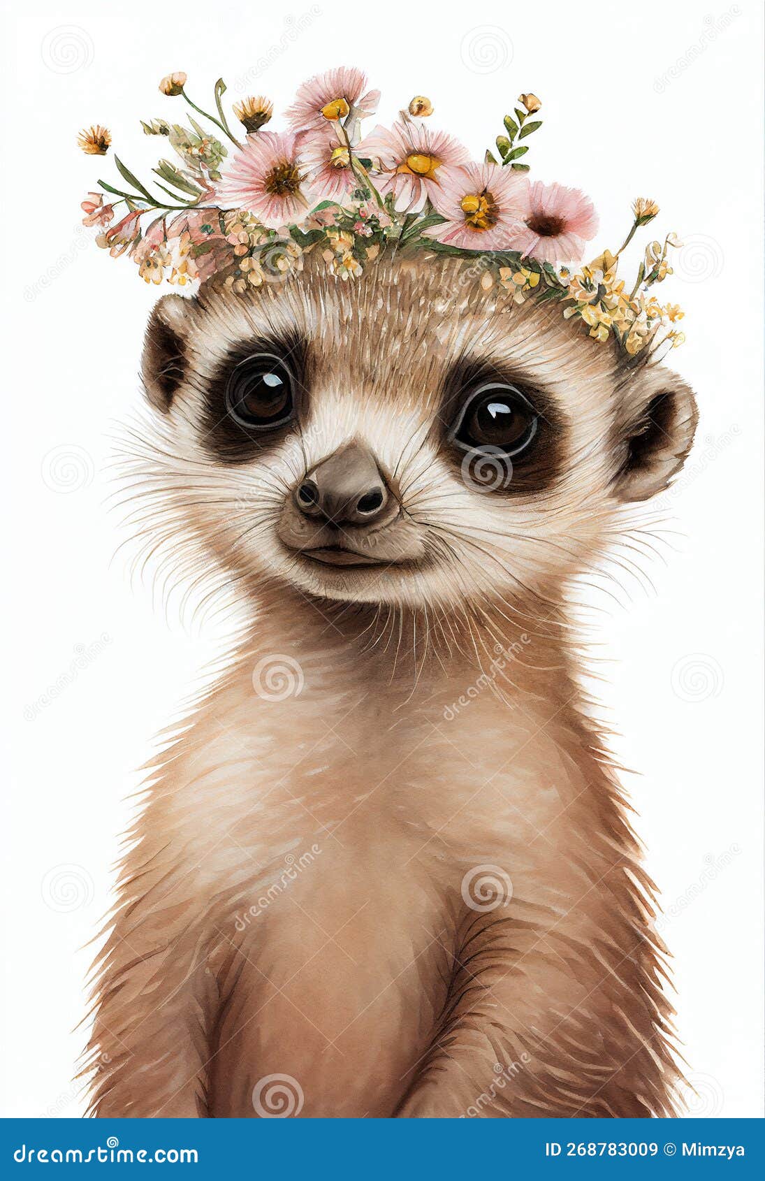 Retrato Do Bebê Bicho-da-água Com Coroa De Flores. Desenho Animado  Personagem Face Safari Animal. Meerkat Colorido Ilustração Stock -  Ilustração de pequeno, jogo: 268783009