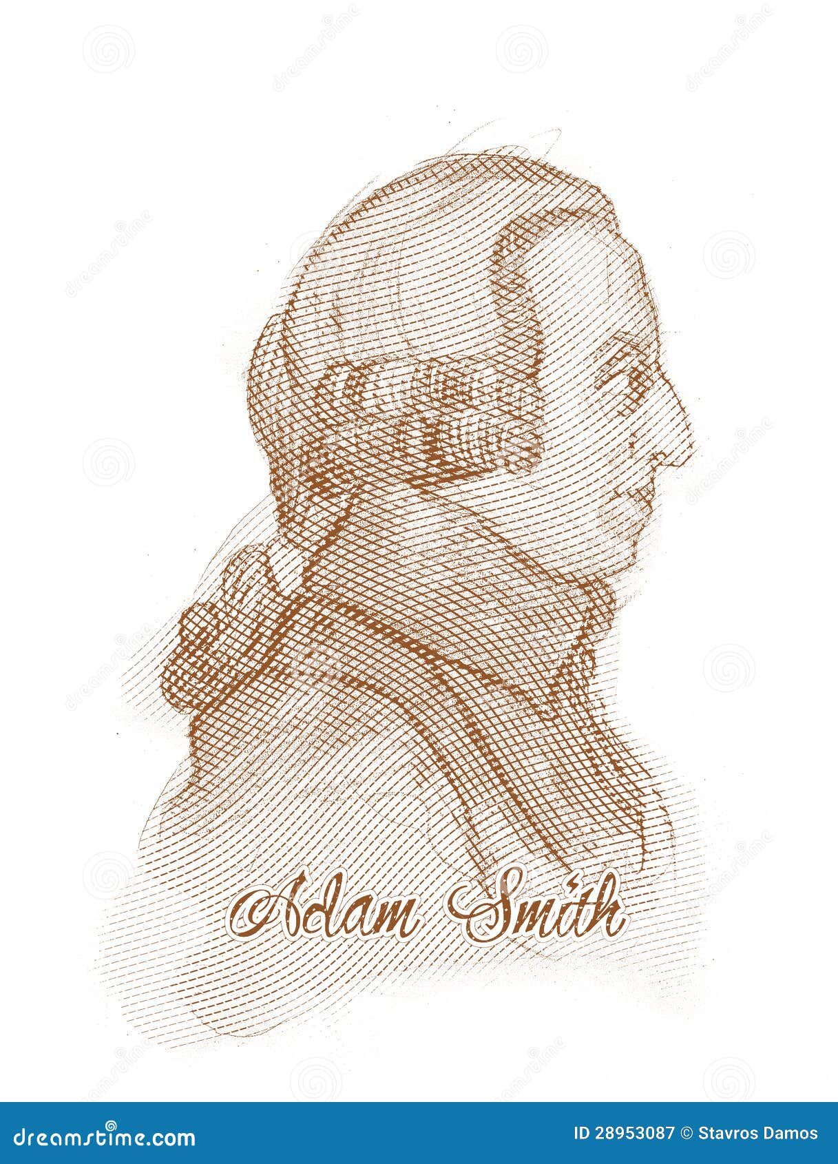 Retrato do esboço do estilo da gravura de Adam Smith para o uso editorial