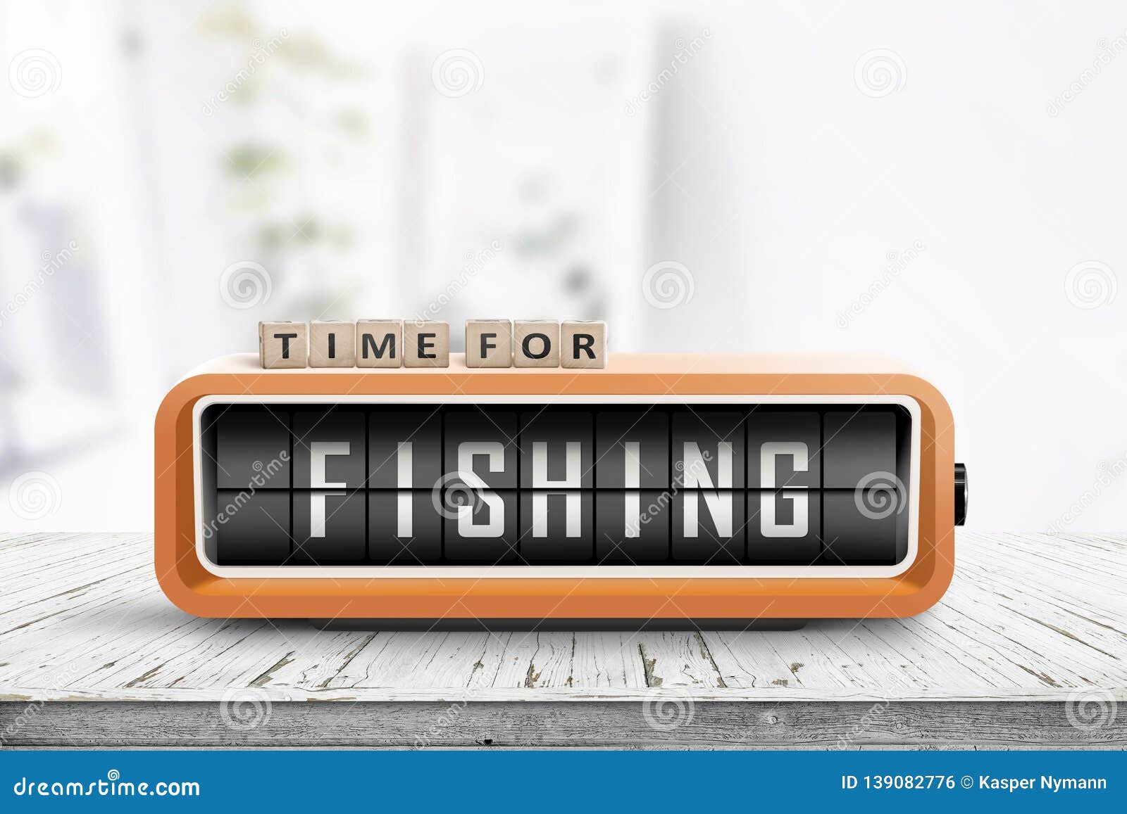 Retro Alarm Clock with the Word Fishing Stock Photo - Image of