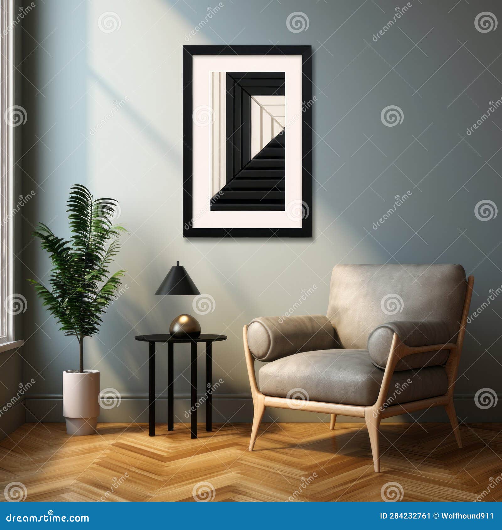 Retro Art Trendy Wall Art Grey White and Black Framed. AI Generated