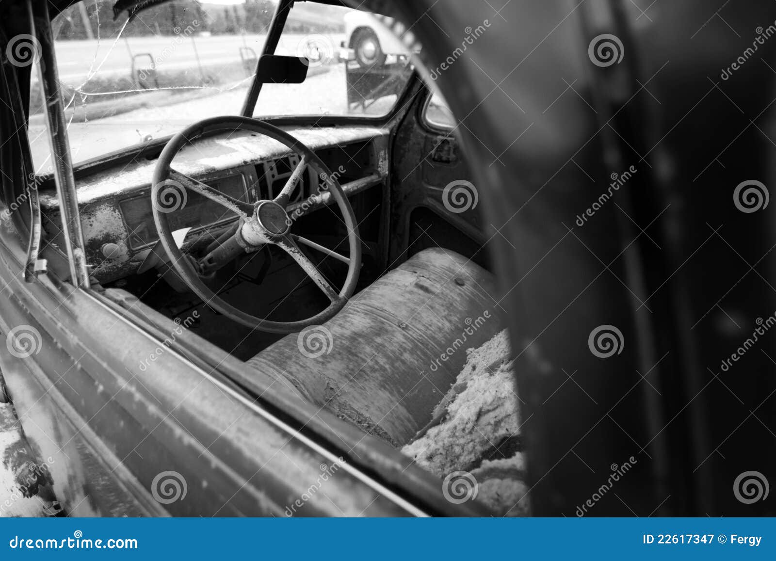 Retro Automobile Drivers Seat and Steering Wheel Stock Image Image of