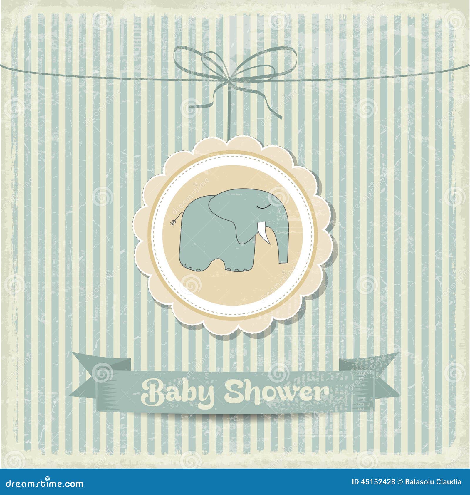 Retro Baby Shower Card With Little Elephant Stock Vector - Image 