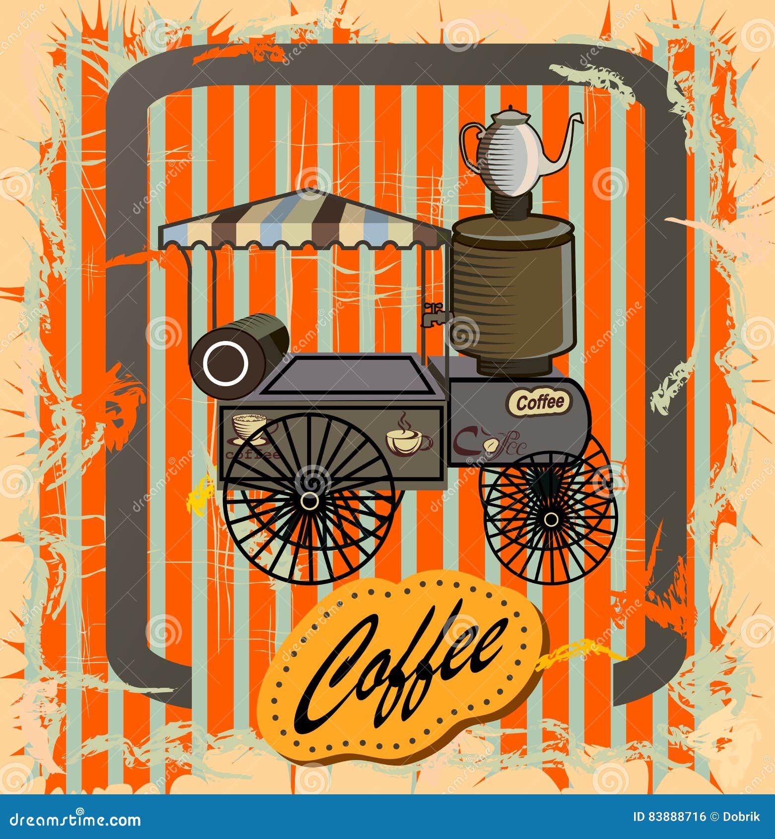 Retro Banner with a Cup of Coffee and Car Stock Vector Illustration