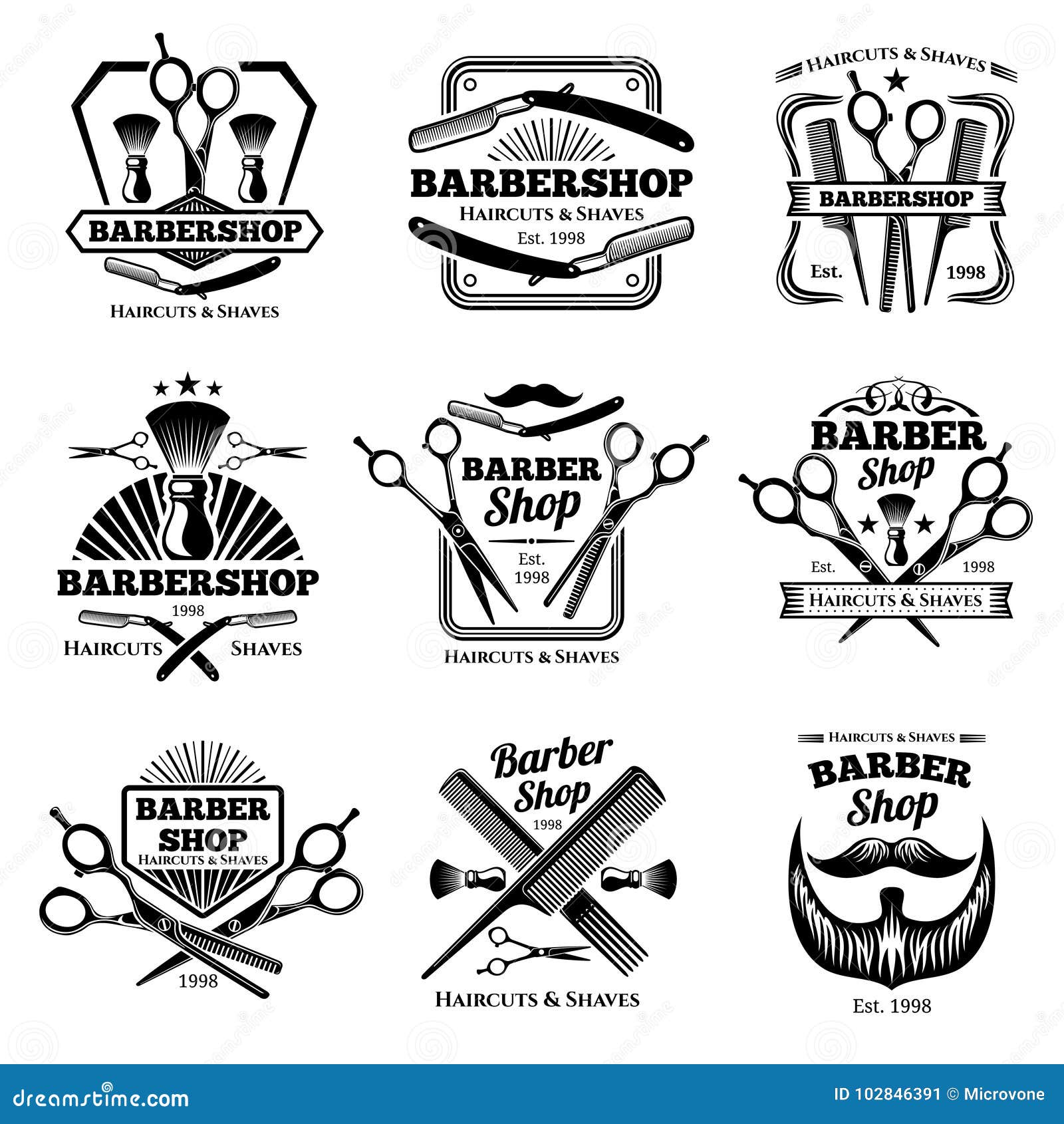 Retro Barber Shop Vector Badges Modern Haircut Salon