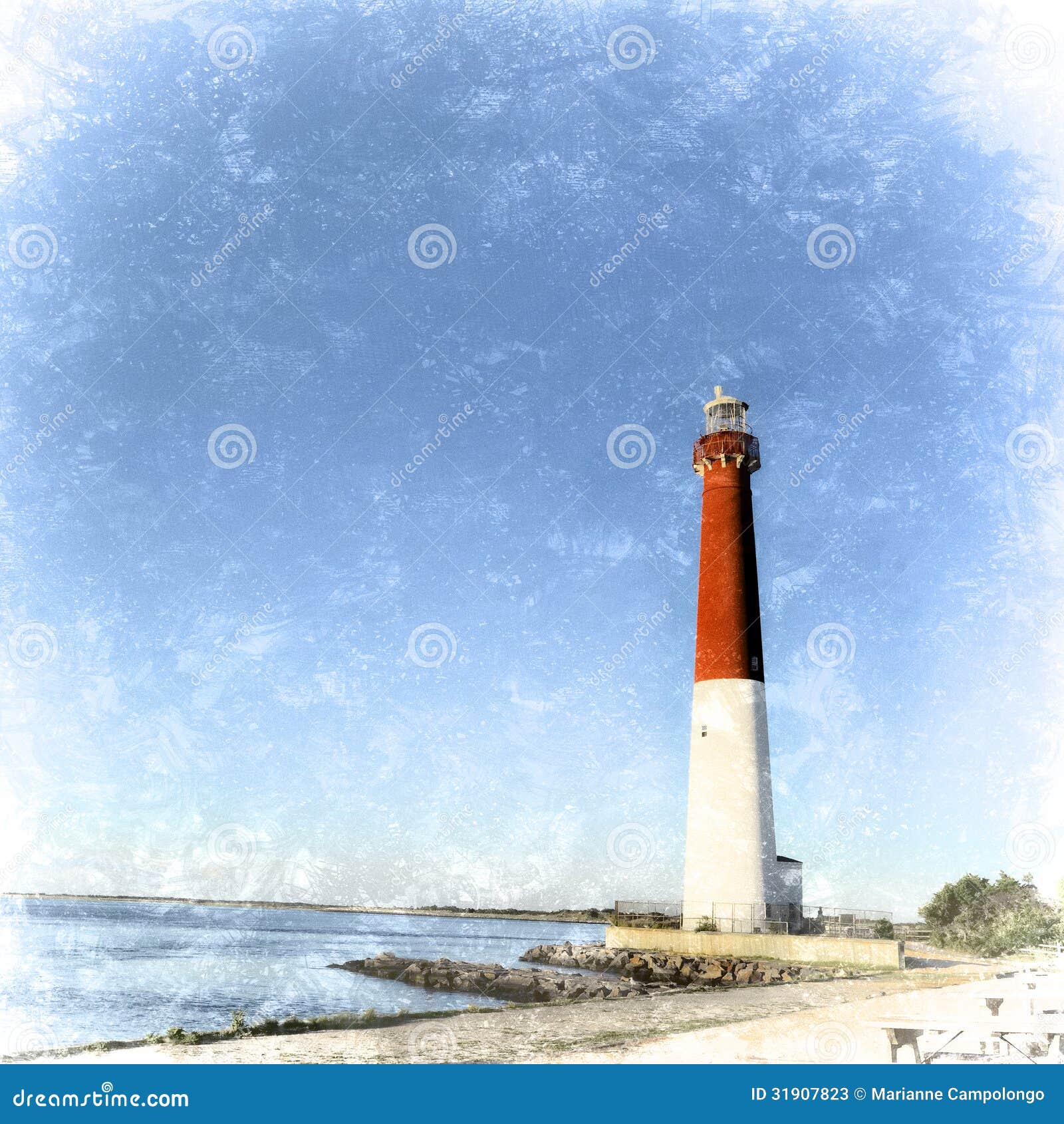 retro barnegat lighthouse, barnegat light, new jersey texutred v