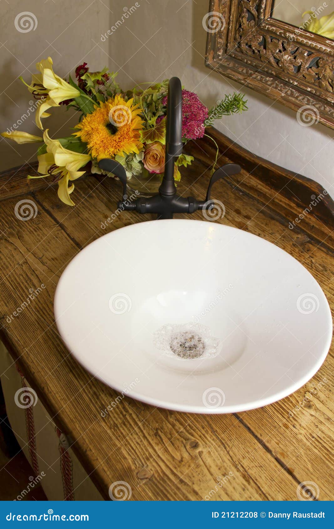 Retro Bathroom Bowl Sink Faucet And Counter Stock Photo