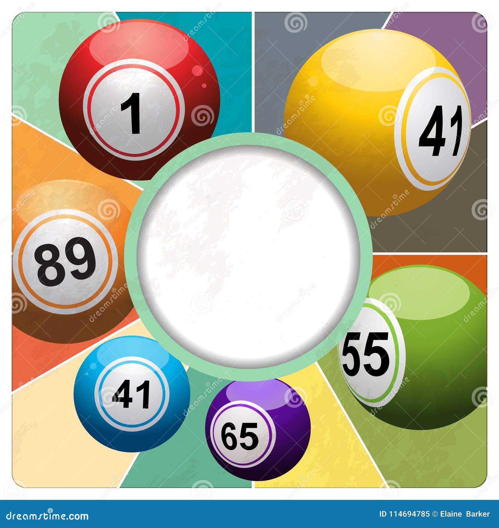 Retro Bingo Lottery Balls Border on Multicolour Background Stock