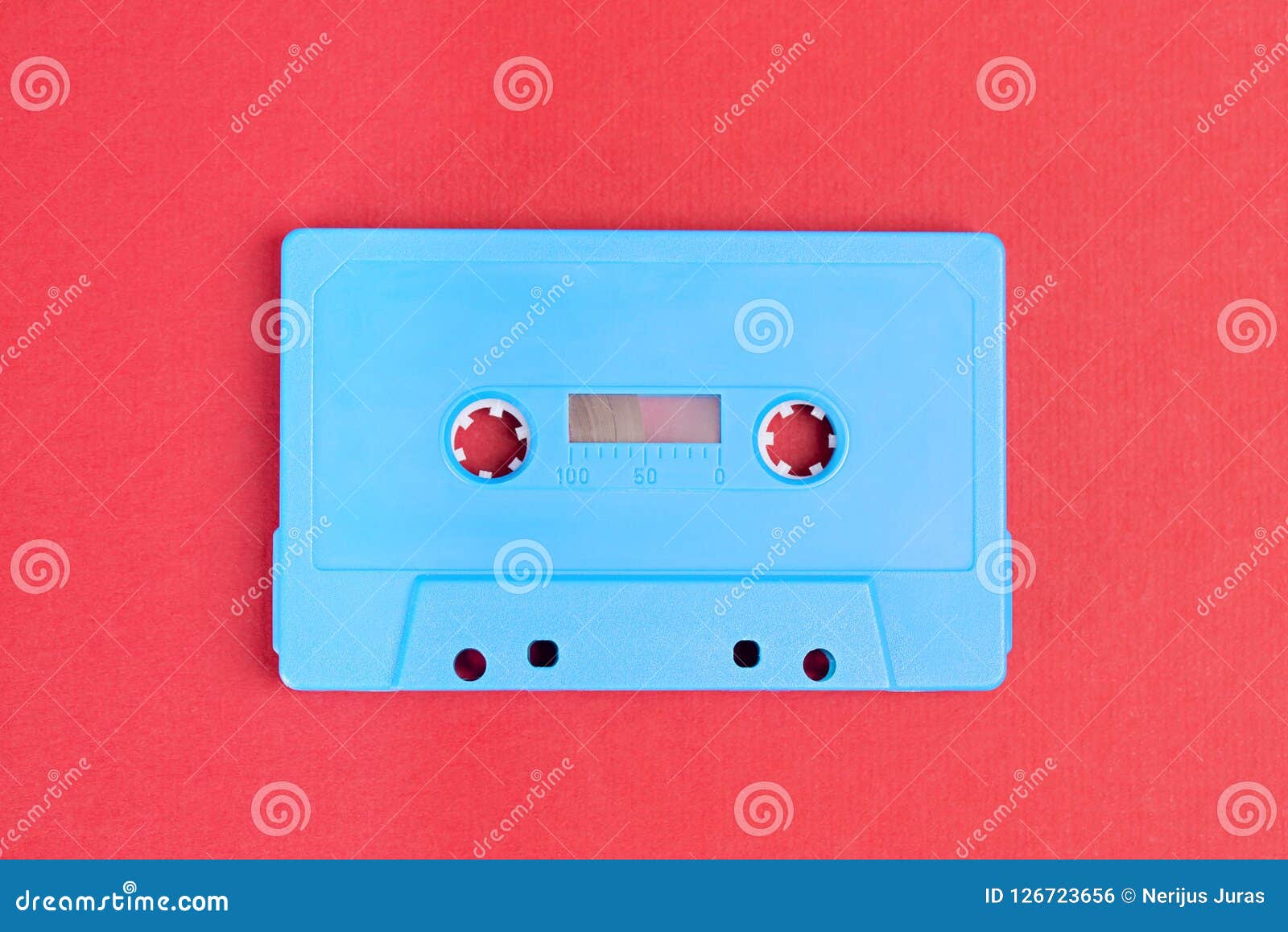 Retro Blue Audio Cassette Tape on Red Background Stock Photo Image of
