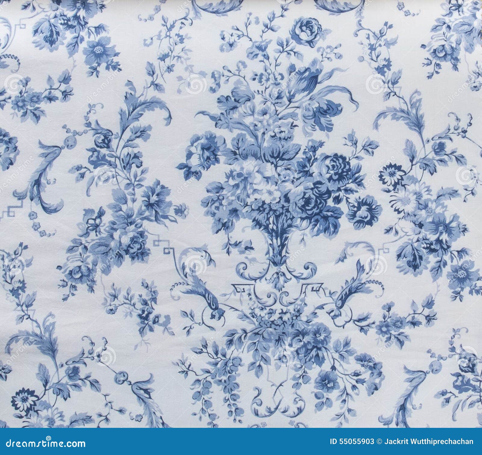 retro blue floral pattern fabric background