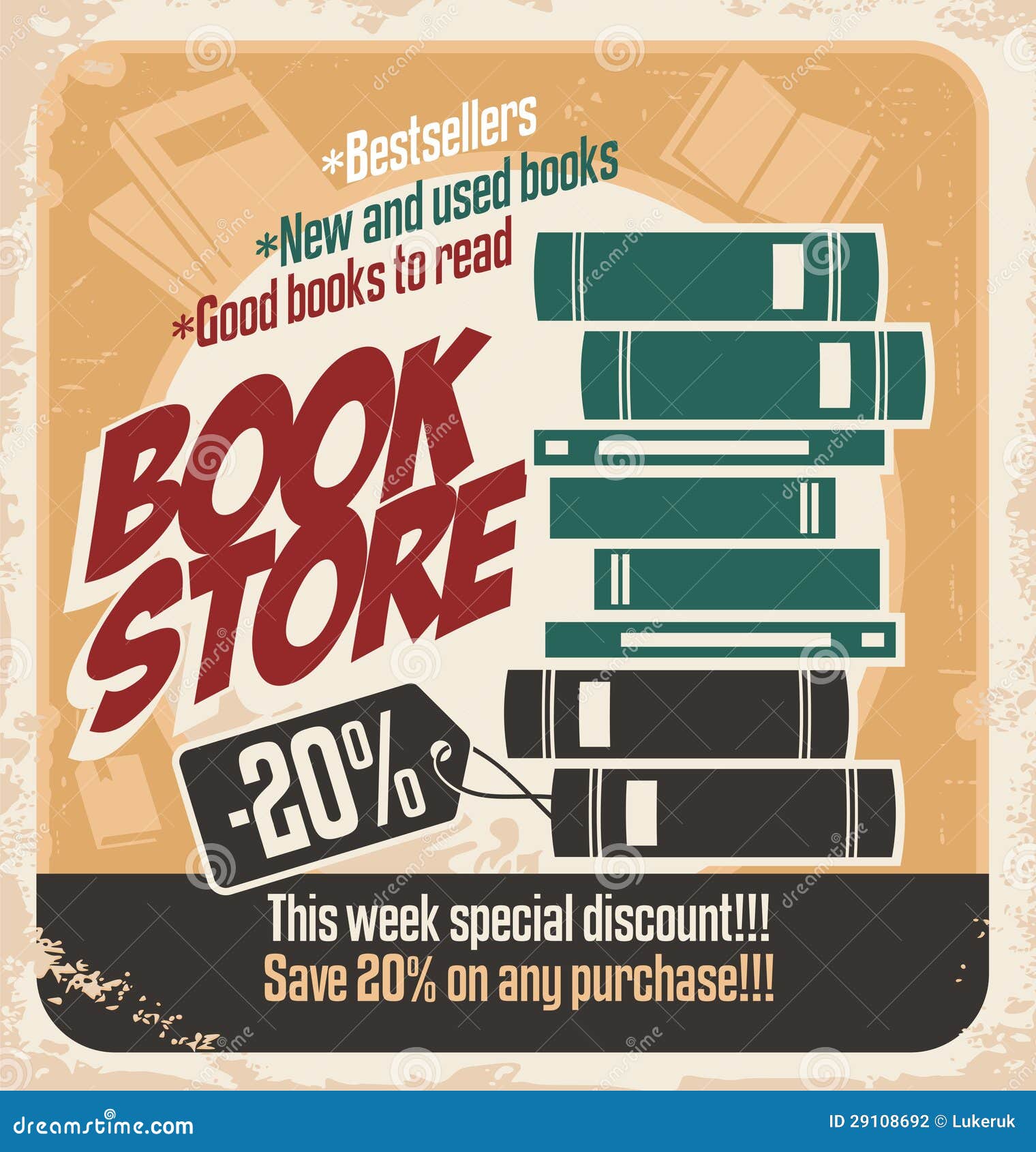 Retro Bookstore Poster Design Vector Illustration