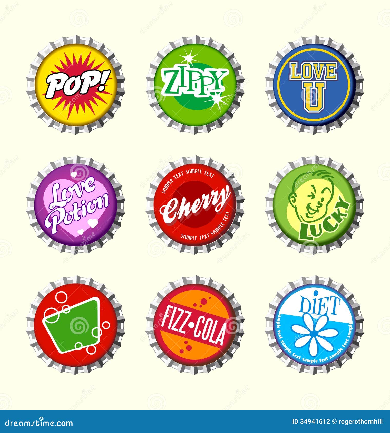 Retro Bottle Cap Designs Set 3 Stock Vector Illustration of soda