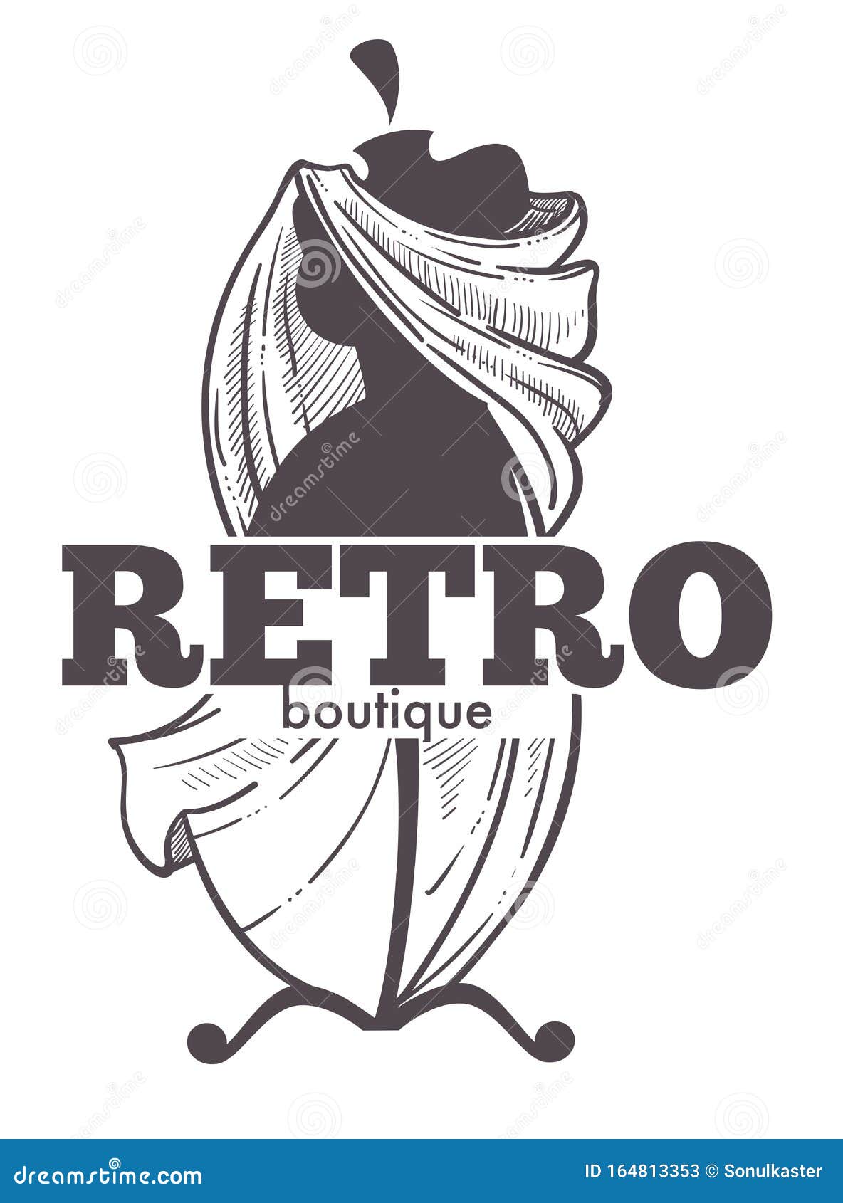 Retro Boutique or Vintage Store Isolated Sketch Icon, Mannequin and ...