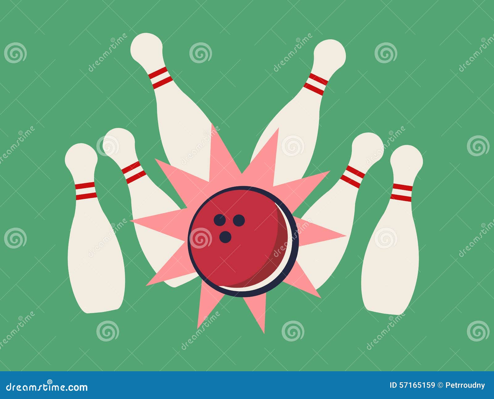 Retro bowling strike stock vector. Illustration of center - 57165159, image size:1600x1292