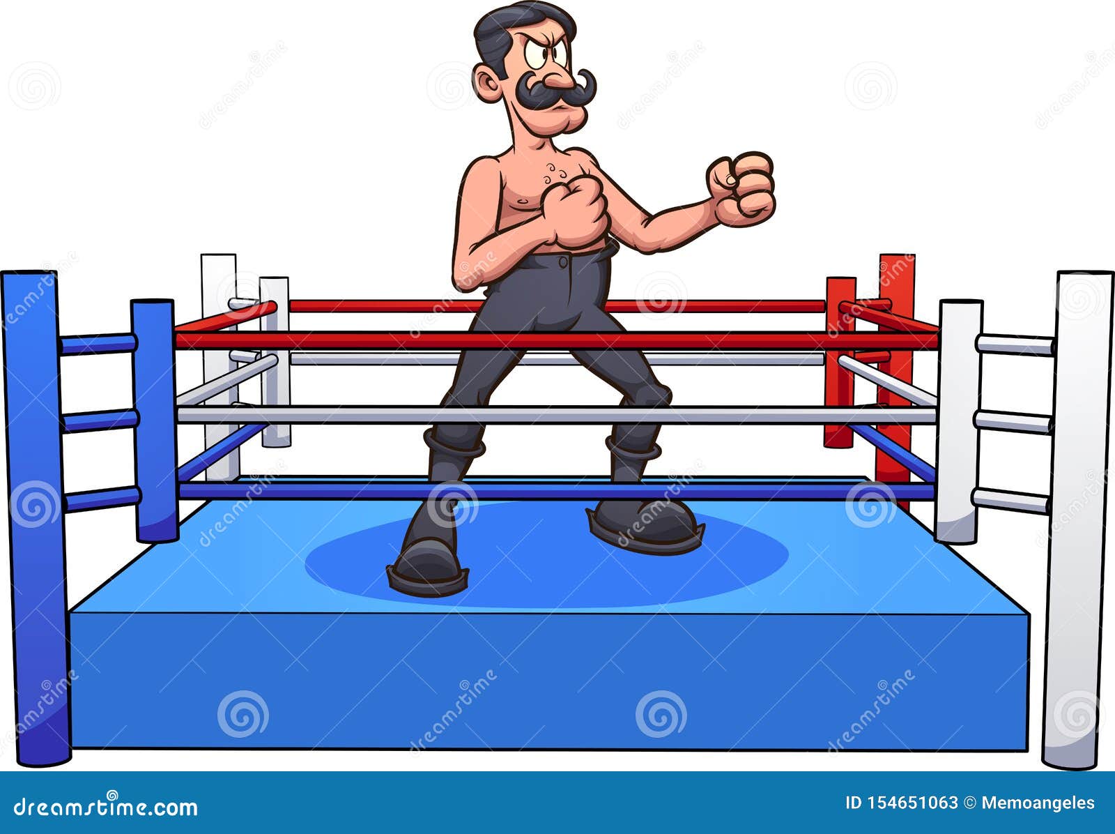 Retro Cartoon Male Boxer with Handle Bar Mustache on a Boxing Ring